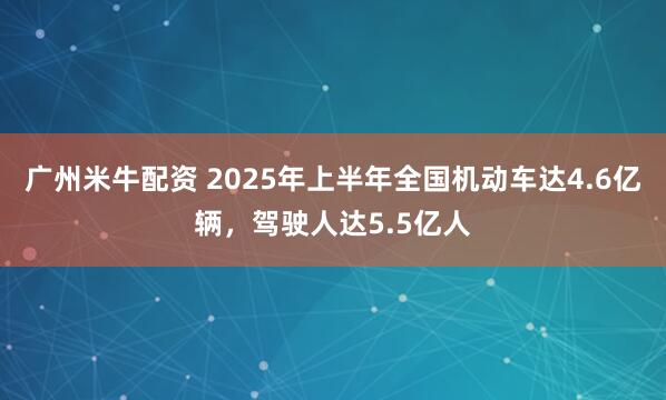 广州米牛配资 2025年上半年全国机动车达4.6亿辆,驾驶人达5.5亿人